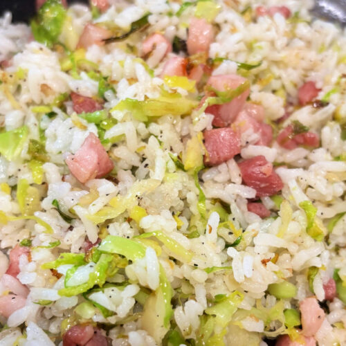 Shaved brussels garlic rice