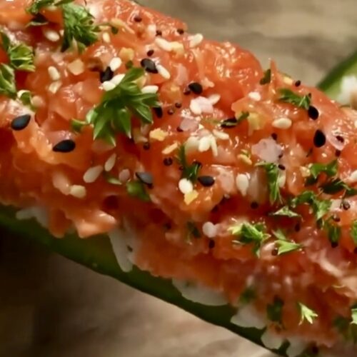 Spicy Salmon Cucumber Boats